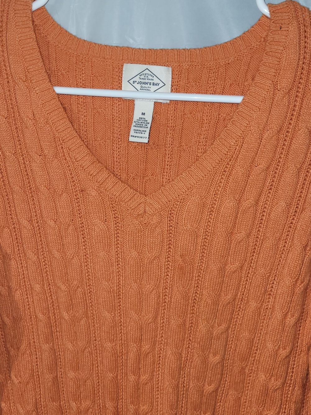St. John's Bay Women's V-Neck Cable Knit Sweater - Orange